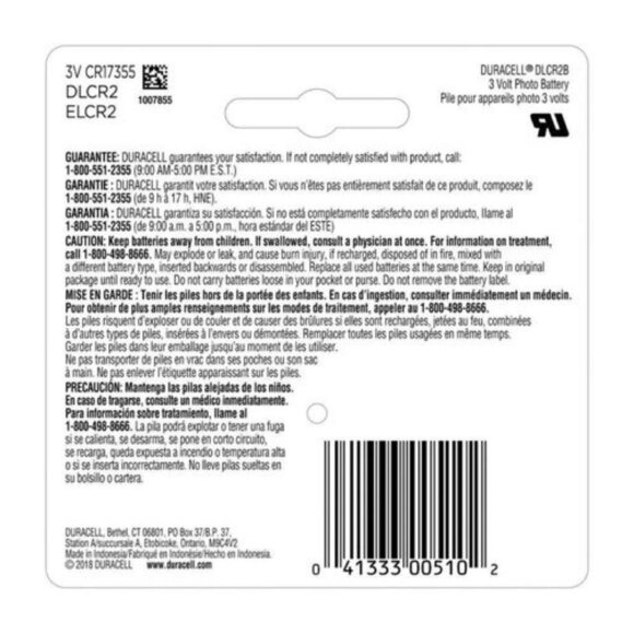 Duracell Ultra CR2 3v Lithium Photo Battery, DL-CR2 - Picture 4 of 9